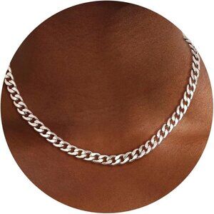 14K Silver Plated Paperclip & Cuban Link Layered Necklace Set Toggle Clasp Gift